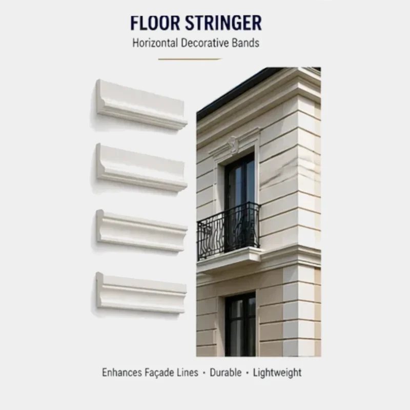 Levant floor stringer EPS facade profile for horizontal architectural detailing and exterior design