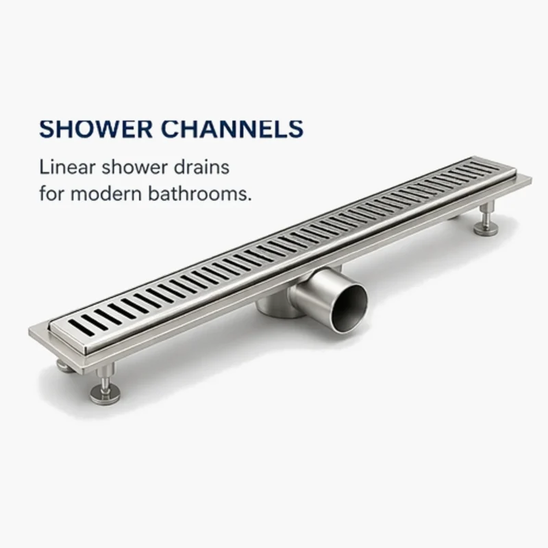 Shower channels linear drainage system for modern bathrooms and wet areas
