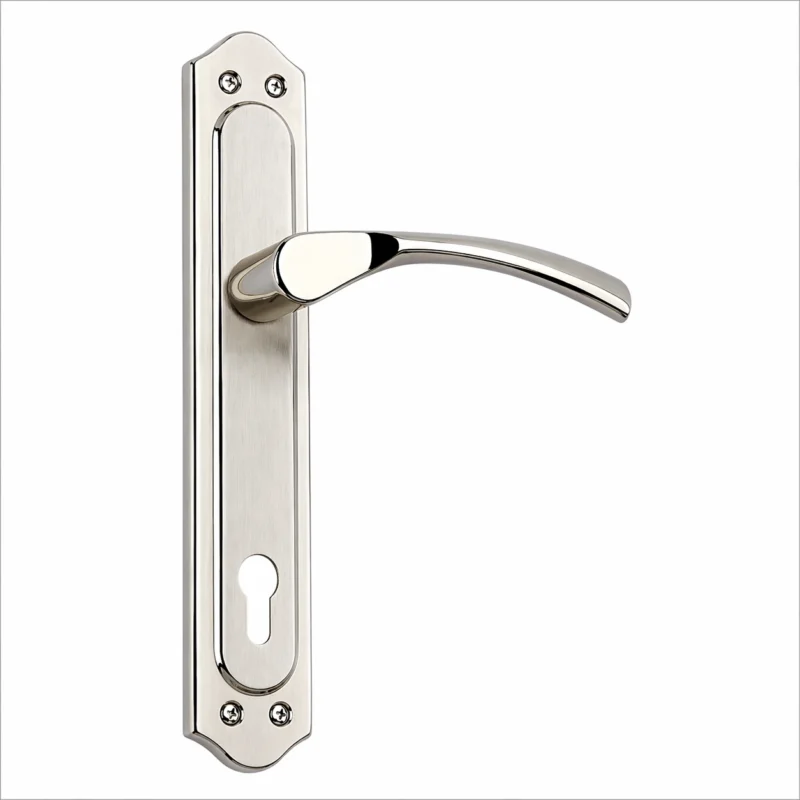 Sude premium satin nickel door handle with elegant curved lever design