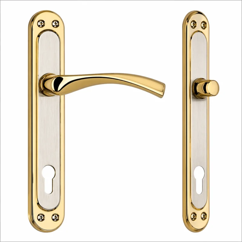 Yunus luxury gold door handle set with elegant curved lever